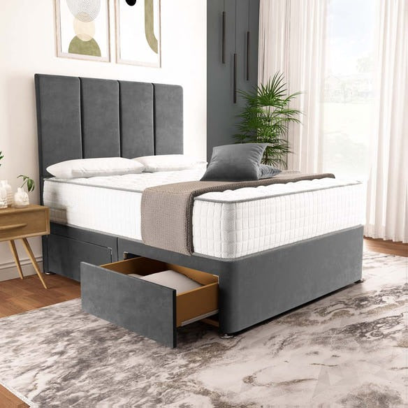 Victoria Divan Bed - Steel Plush Velvet