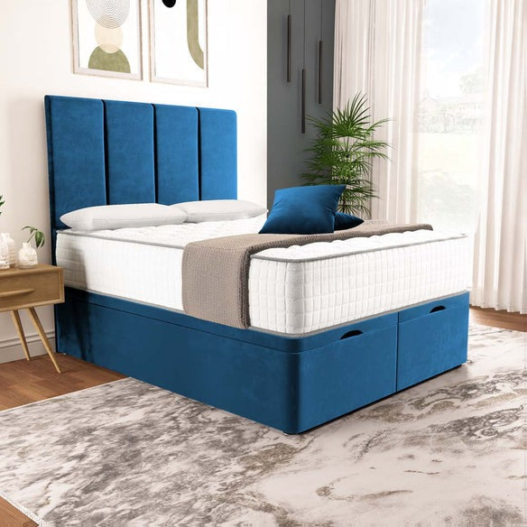 Victoria Ottoman Divan Bed - Blue Plush Velvet
