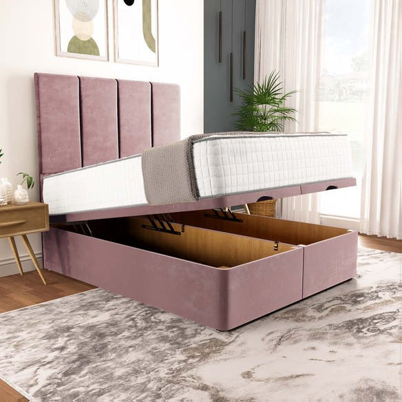 Victoria Ottoman Divan Bed - Pink Plush Velvet