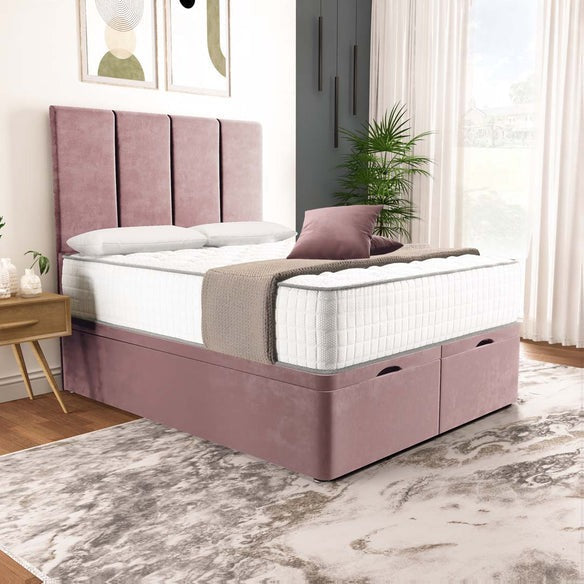 Victoria Ottoman Divan Bed - Pink Plush Velvet