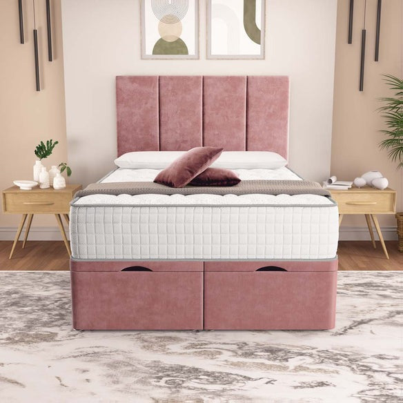 Victoria Ottoman Divan Bed - Pink Plush Velvet