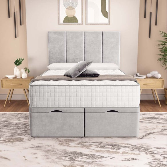 Victoria Ottoman Divan Bed - Silver Plush Velvet