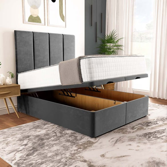 Victoria Ottoman Divan Bed - Steel Plush Velvet