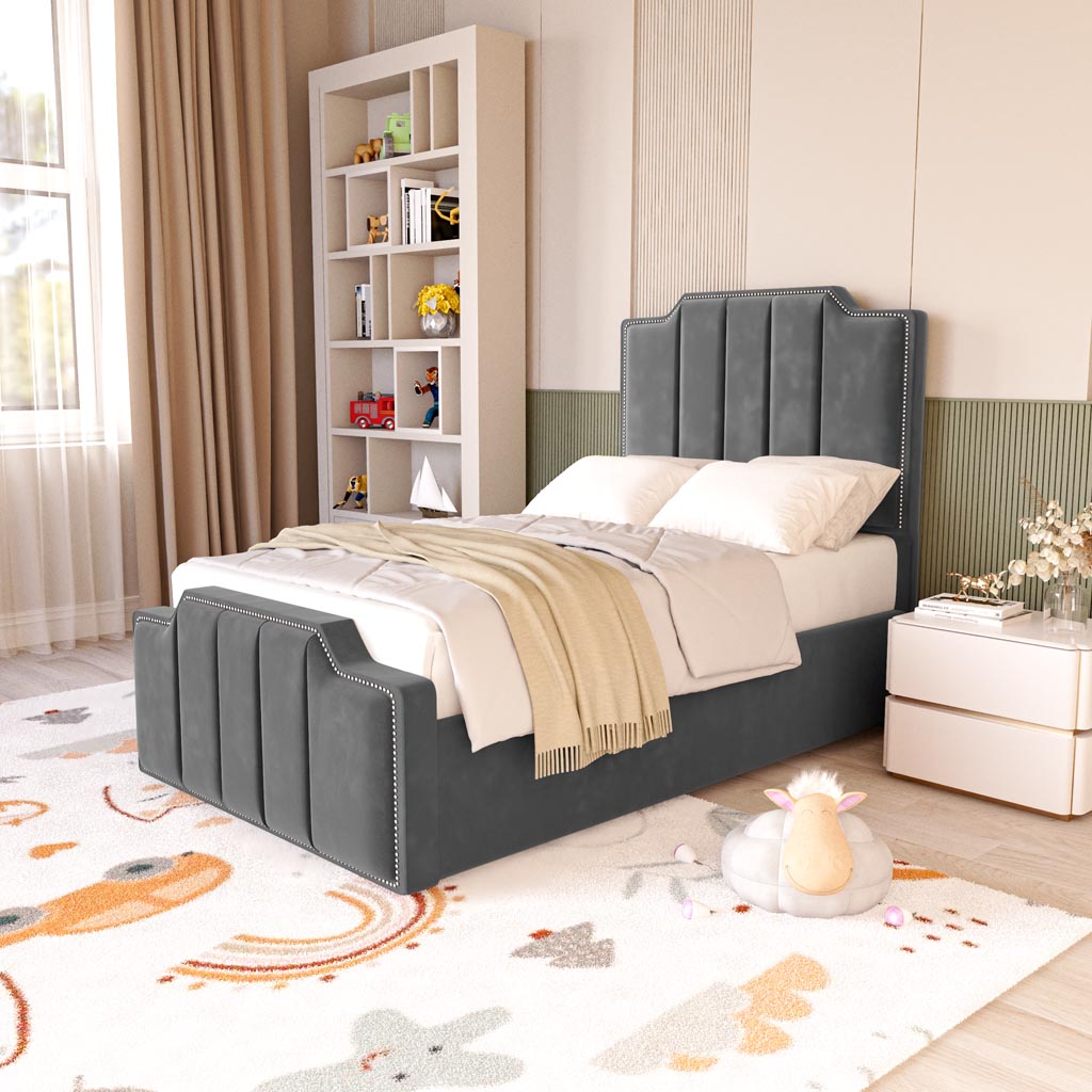Washington Kids Upholstered Bed - Steel Plush Velvet