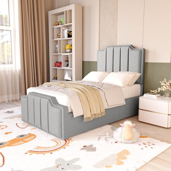 Washington Kids Upholstered Bed - Silver Linoso
