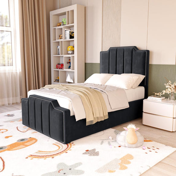 Washington Kids Upholstered Bed - Black Plush Velvet