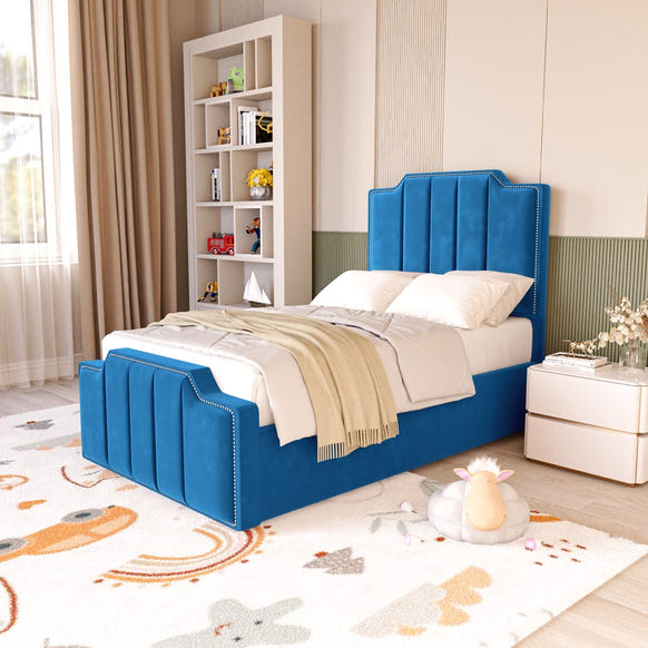 Washington Kids Upholstered Bed - Blue Plush Velvet
