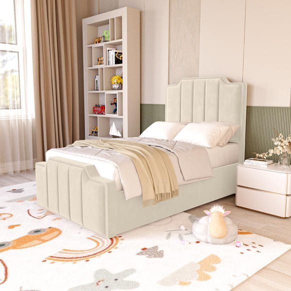 Washington Kids Upholstered Bed - Cream Plush Velvet