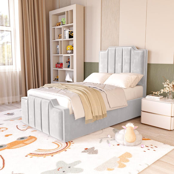 Washington Kids Upholstered Bed - Silver Plush Velvet