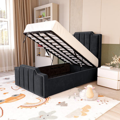 Washington Kids Upholstered Ottoman Bed - Black Plush Velvet