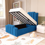 Washington Kids Upholstered Ottoman Bed - Blue Plush Velvet