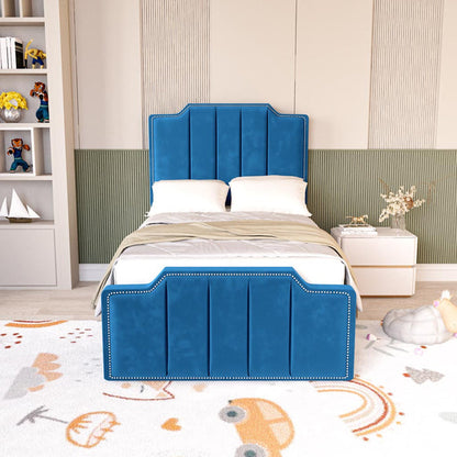 Washington Kids Upholstered Ottoman Bed - Blue Plush Velvet