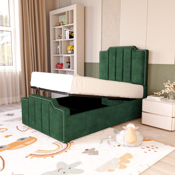 Washington Kids Upholstered Ottoman Bed - Emerald Coniston