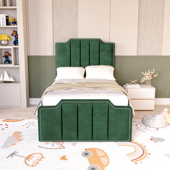 Washington Kids Upholstered Ottoman Bed - Emerald Coniston