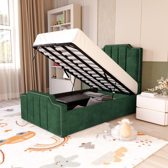 Washington Kids Upholstered Ottoman Bed - Emerald Coniston
