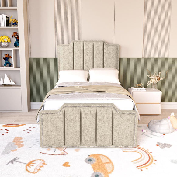 Washington Kids Upholstered Ottoman Bed - Cream Chenille