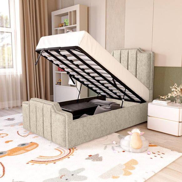 Washington Kids Upholstered Ottoman Bed - Cream Chenille