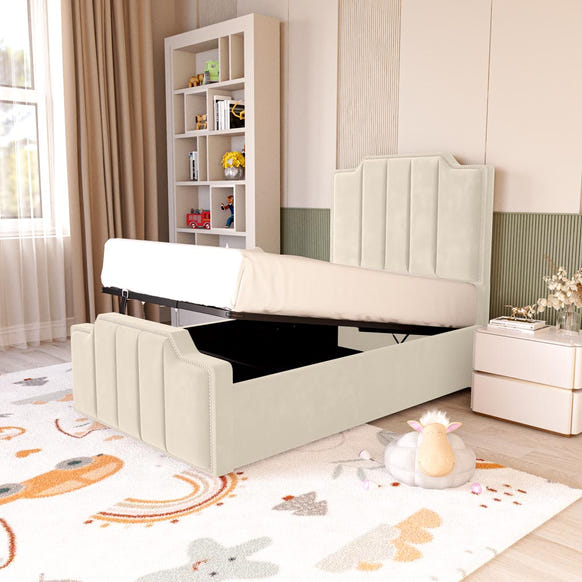 Washington Kids Upholstered Ottoman Bed - Cream Plush Velvet