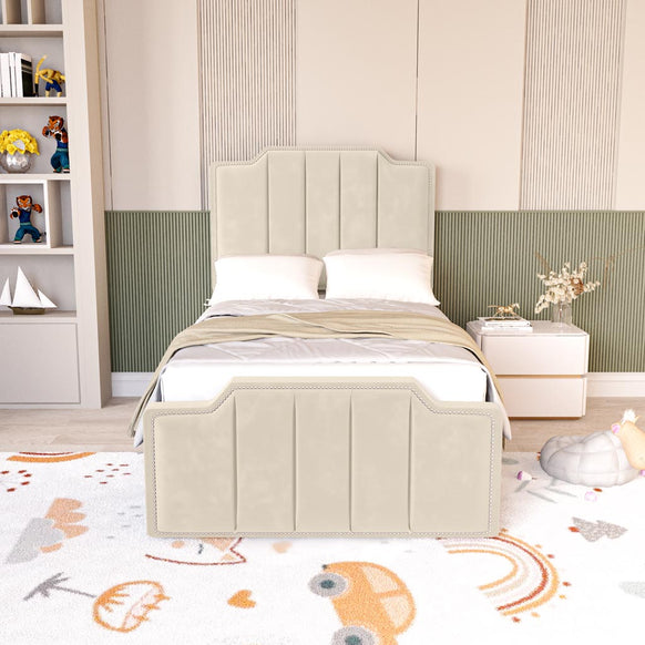 Washington Kids Upholstered Ottoman Bed - Cream Plush Velvet
