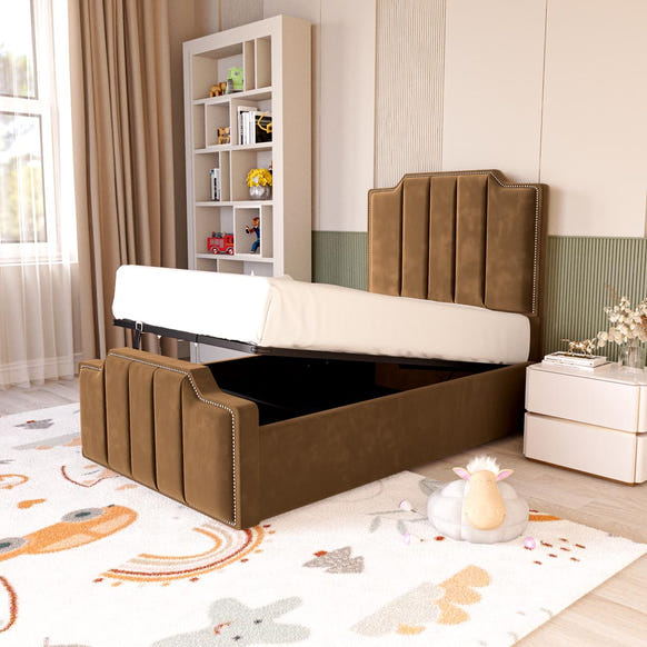 Washington Kids Upholstered Ottoman Bed - Mocca Plush Velvet