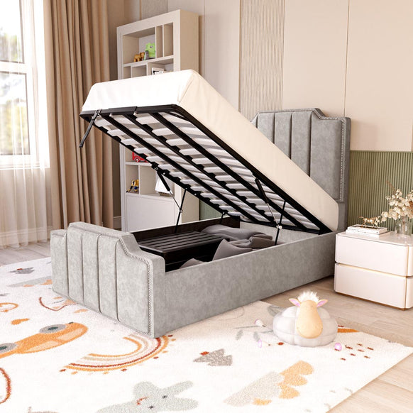 Washington Kids Upholstered Ottoman Bed - Seal Grey Naples
