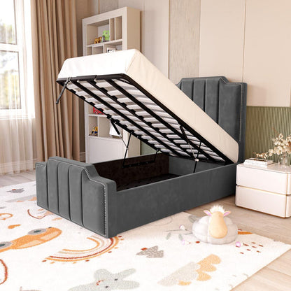 Washington Kids Upholstered Ottoman Bed - Steel Plush Velvet