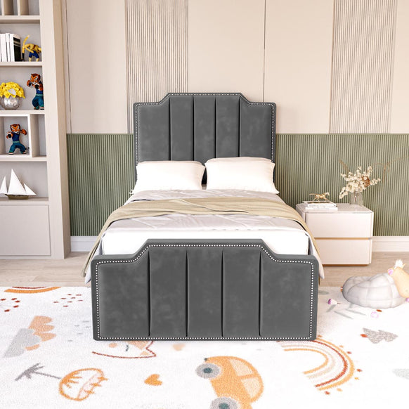 Washington Kids Upholstered Ottoman Bed - Steel Plush Velvet