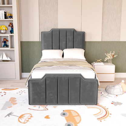 Washington Kids Upholstered Ottoman Bed - Steel Plush Velvet