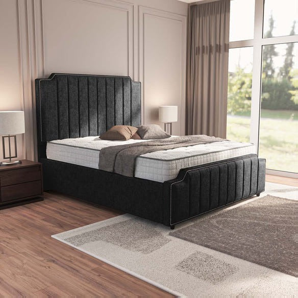 Washington Upholstered Bed - Black Chenille