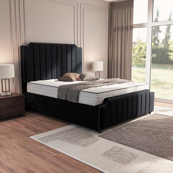Washington Upholstered Bed - Black Plush Velvet