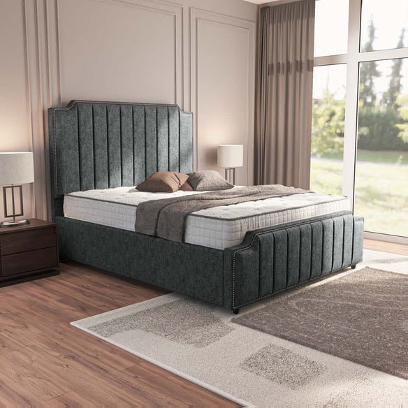 Washington Upholstered Bed - Charcoal Chenille