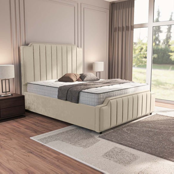 Washington Upholstered Bed - Cream Plush Velvet