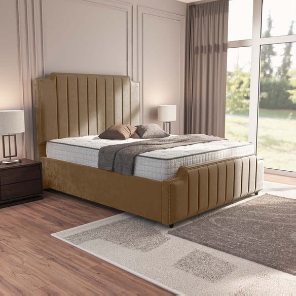 Washington Upholstered Bed - Mink Plush Velvet