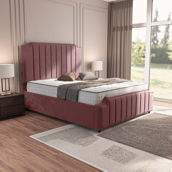 Washington Upholstered Bed - Pink Plush Velvet