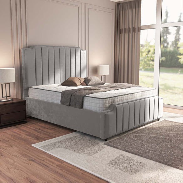 Washington Upholstered Bed - Silver Plush Velvet