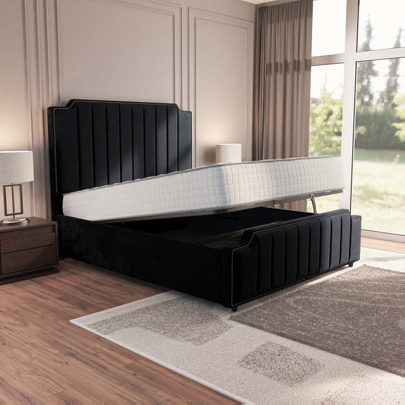 Washington Upholstered Ottoman Bed - Black Plush Velvet
