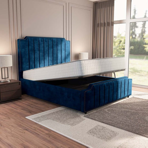 Washington Upholstered Ottoman Bed - Blue Coniston