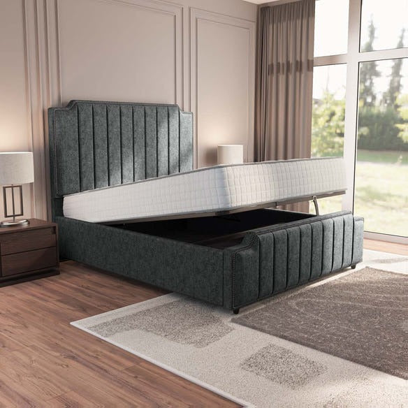 Washington Upholstered Ottoman Bed - Charcoal Chenille