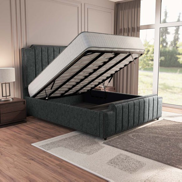 Washington Upholstered Ottoman Bed - Charcoal Chenille
