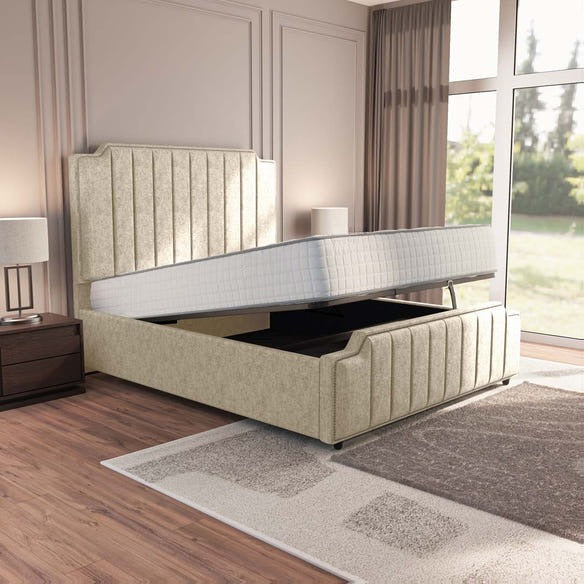 Washington Upholstered Ottoman Bed - Cream Chenille