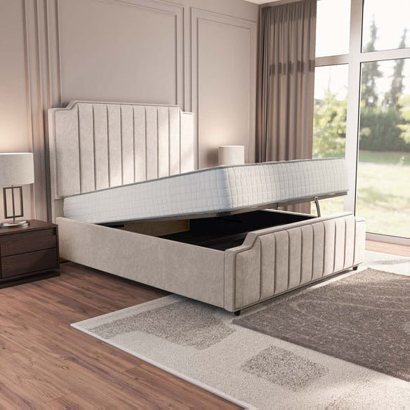 Washington Upholstered Ottoman Bed - Cream Naples