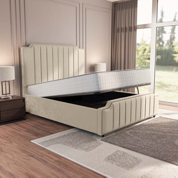 Washington Upholstered Ottoman Bed - Cream Plush Velvet