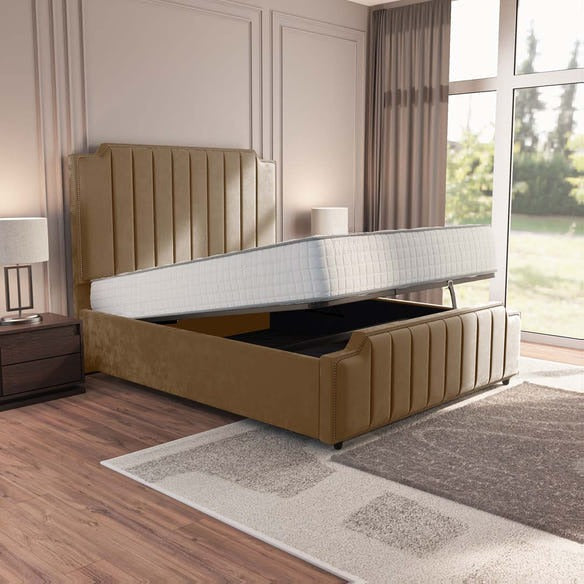 Washington Upholstered Ottoman Bed - Mink Plush Velvet