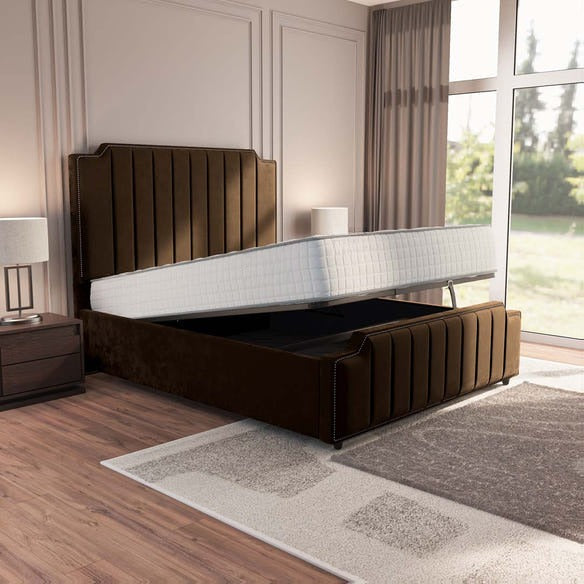 Washington Upholstered Ottoman Bed - Mocca Plush Velvet