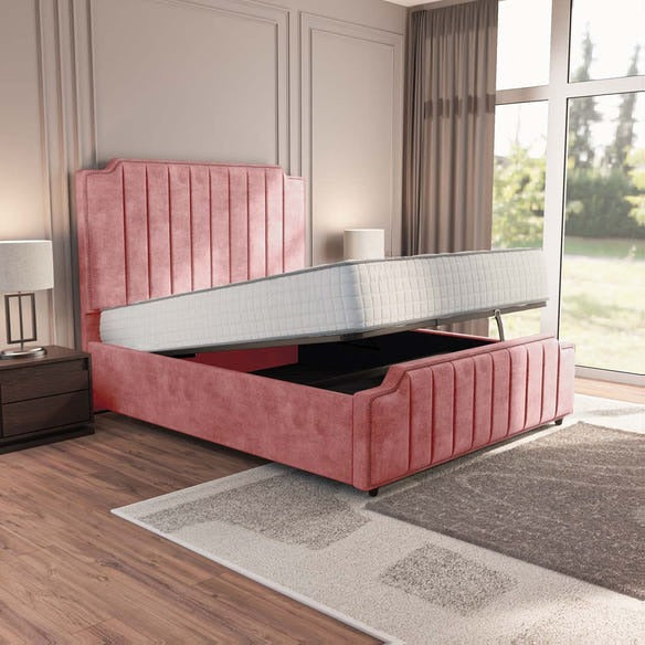 Washington Upholstered Ottoman Bed - Pink Coniston