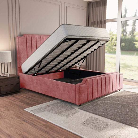 Washington Upholstered Ottoman Bed - Pink Coniston