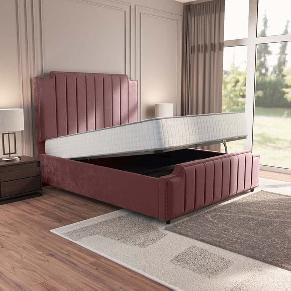 Washington Upholstered Ottoman Bed - Pink Plush Velvet