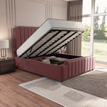 Washington Upholstered Ottoman Bed - Pink Plush Velvet