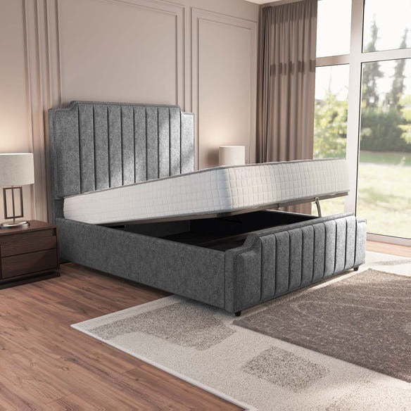 Washington Upholstered Ottoman Bed - Silver Chenille