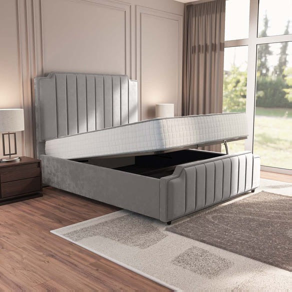 Washington Upholstered Ottoman Bed - Silver Plush Velvet